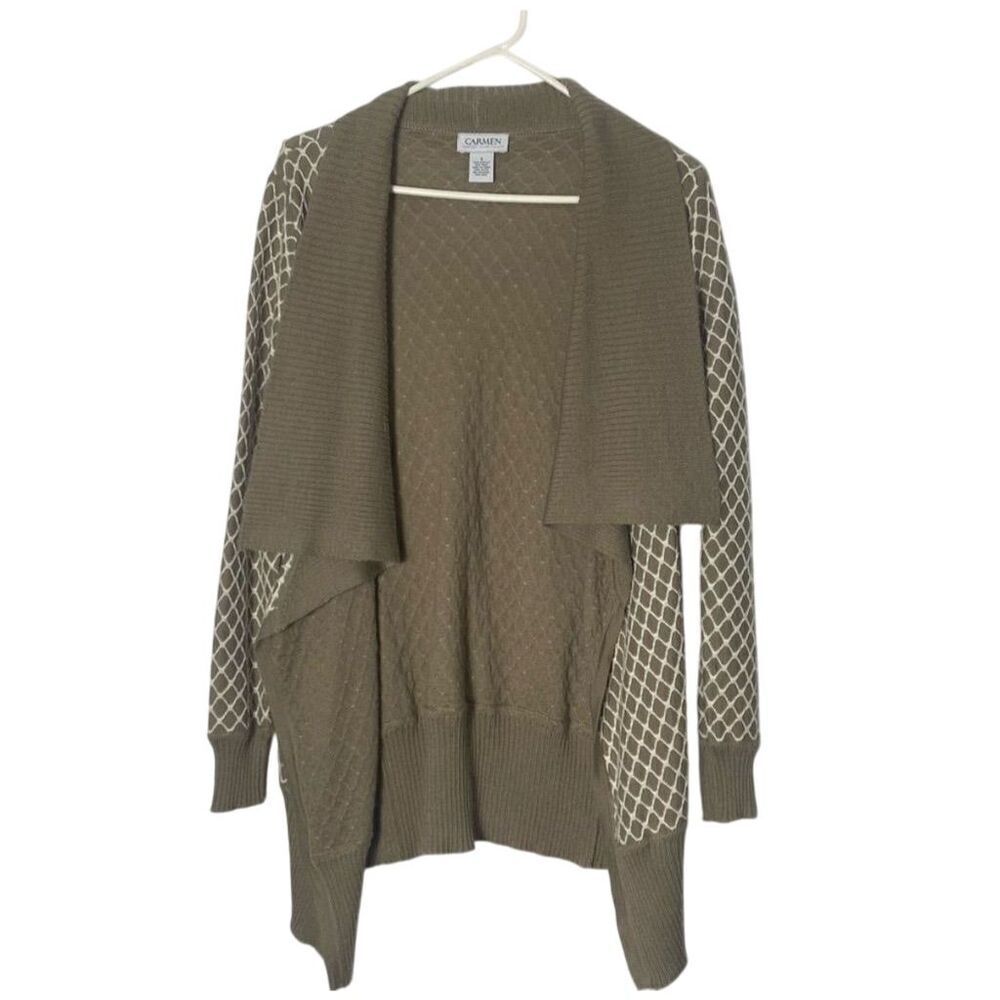 Carmen Marc Valvo Women's Open Front Wool Blend Cardigan Sweater Taupe S